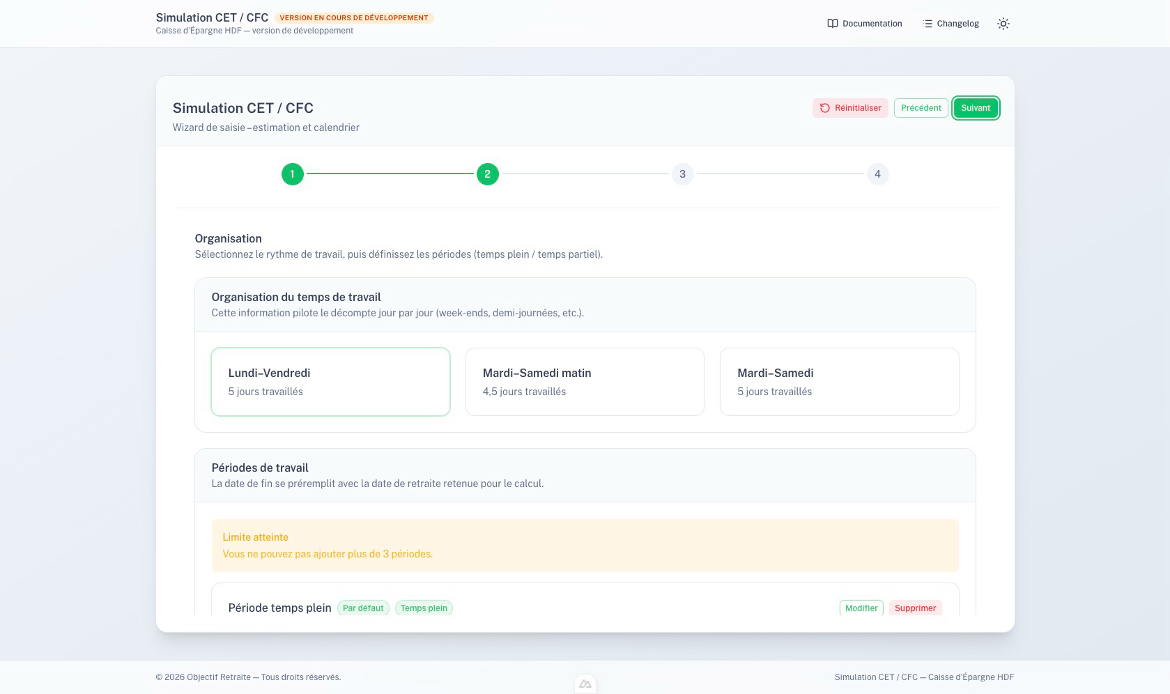 Sélection de la période de travail