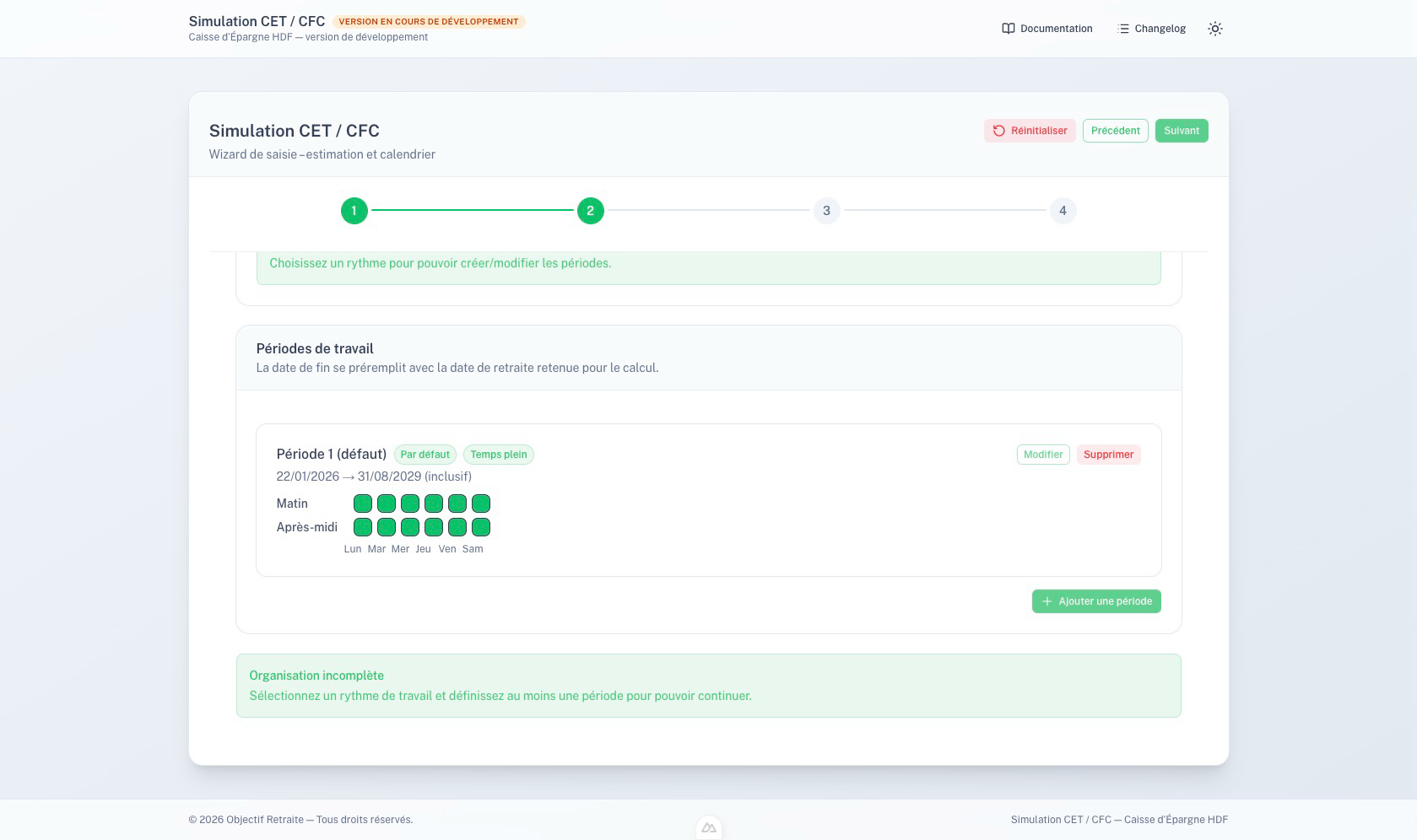 Saisie des périodes