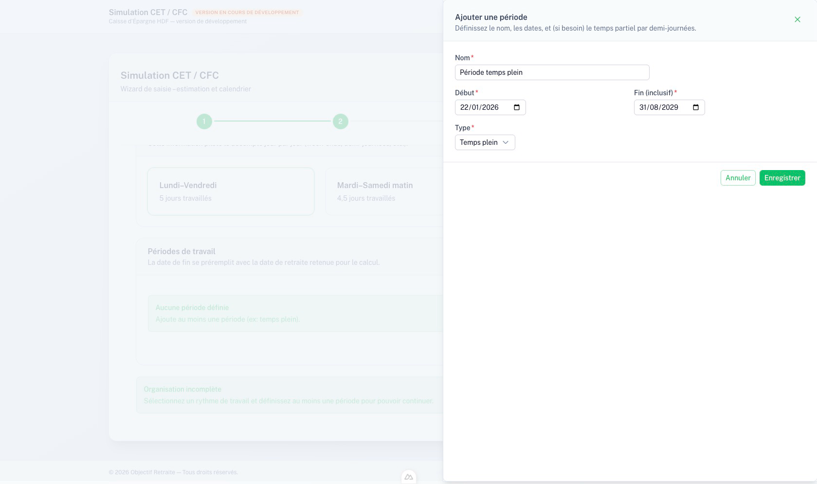 Création d'une période temps plein