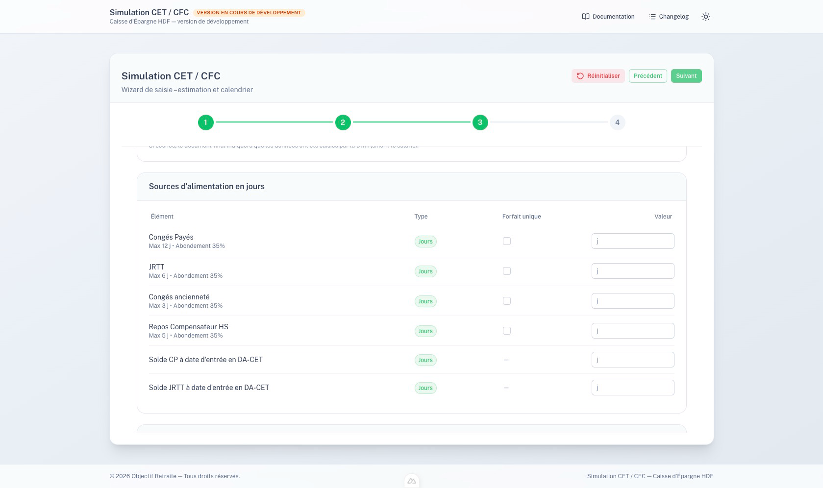 Saisie des sources d'alimentation en J